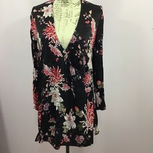 Somedays lovin plunging neck long sleeve wrap around flower dress